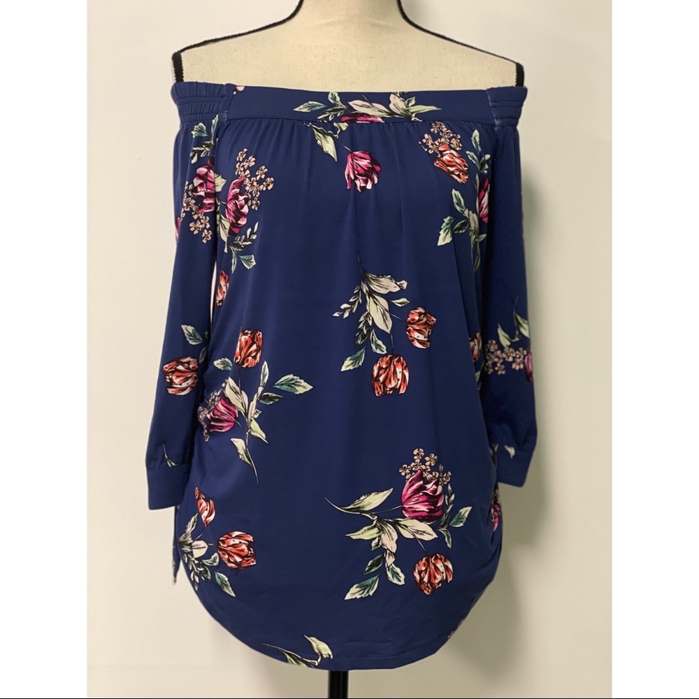 Daniel Rainn Maternity Off-The-Shoulder Blouse Blue Floral Size S